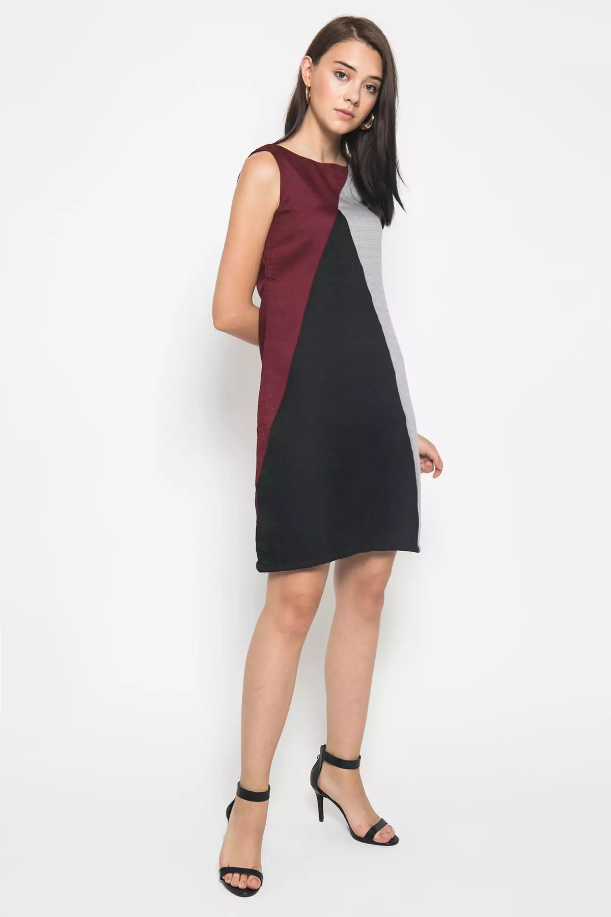Shyla Dress In Maroon,Grey And Black