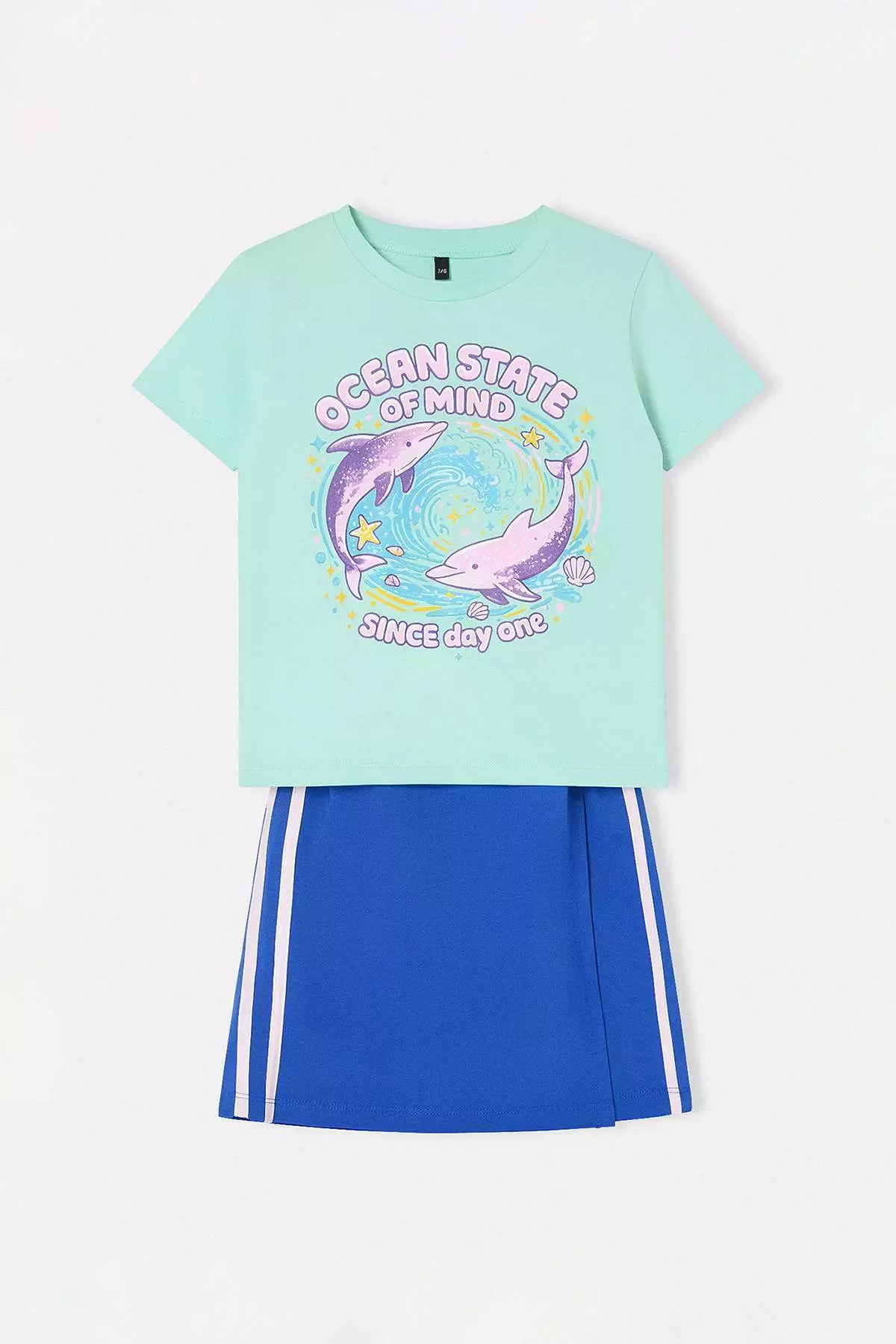 Green Printed Knitted Girls' Top And Bottom Set Tkdss26Au00082