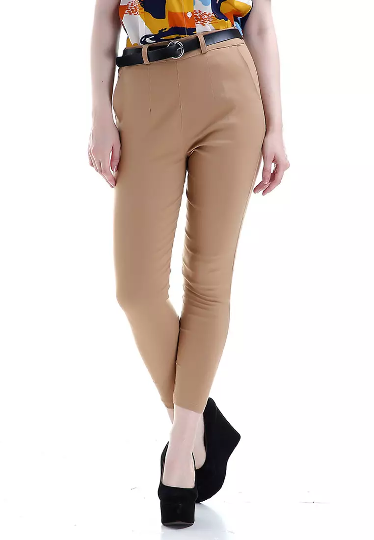 Hazel Celana Chino Wanita Bawahan Kasual Baggy Pants Woman - Cream