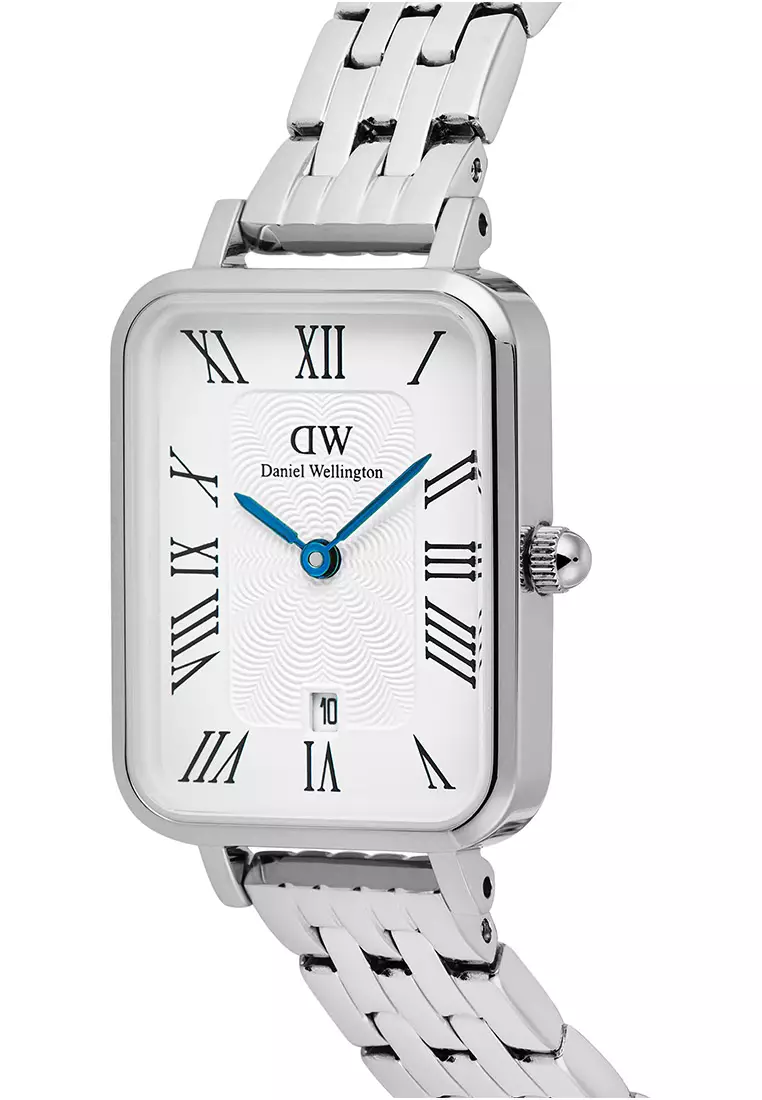 Quadro Roman Numerals Date 5-link White Silver Women Watch stainless steel watch DW Official Authentic Original jam tanggan perempuan DW jam tangan