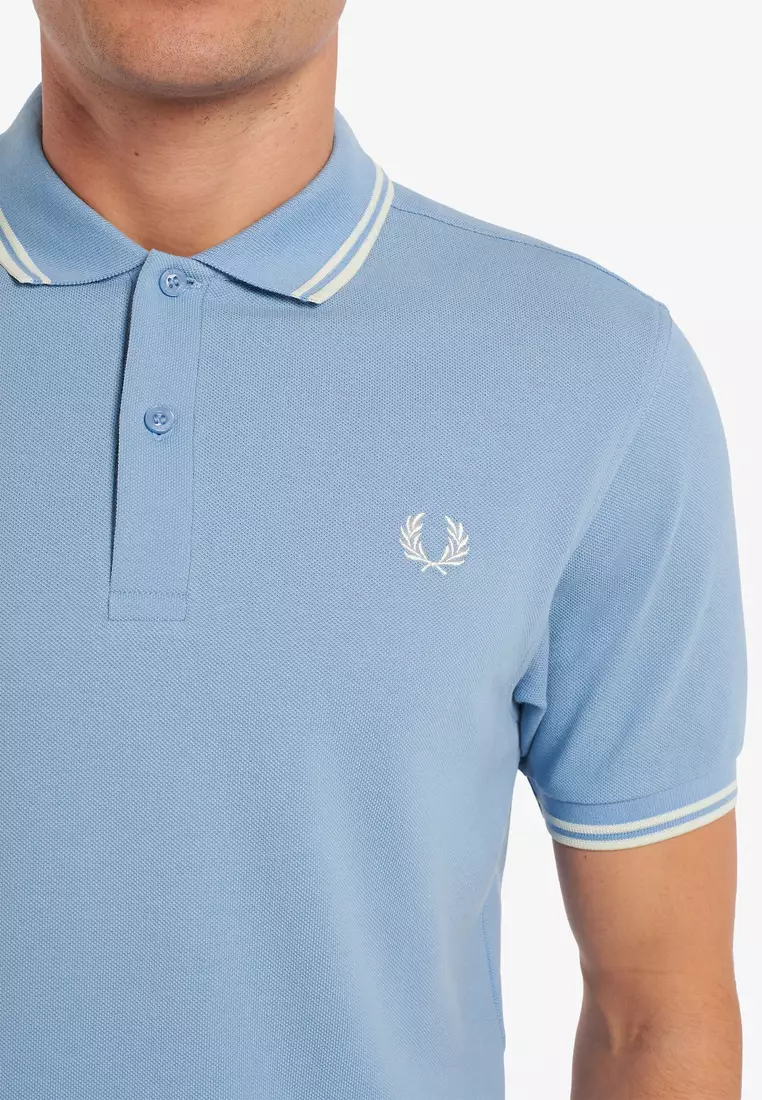 Fred Perry M3600 Twin Tipped Fred Perry Shirt (Sky Blue / Snow White / Snow White)