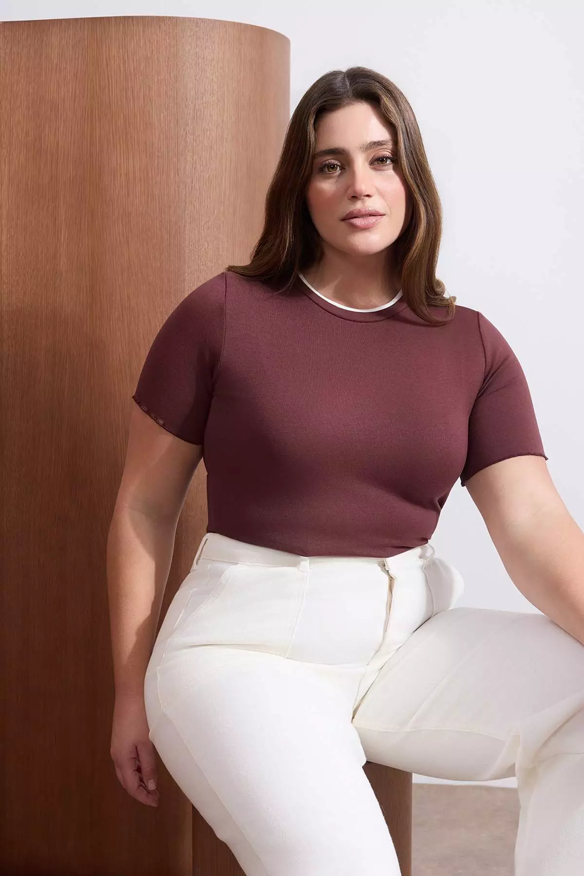 Wardrobe Essentials Brown Collar Piped Detail Soft Keys Knitted Blouse Tbbss26Af00025