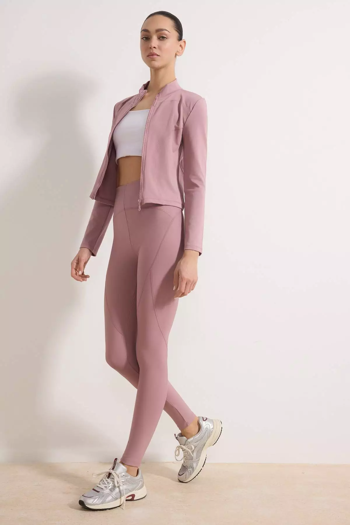Dusty Rose Gathering Full-Length Knitted Sports Leggings Twoss21Ta23