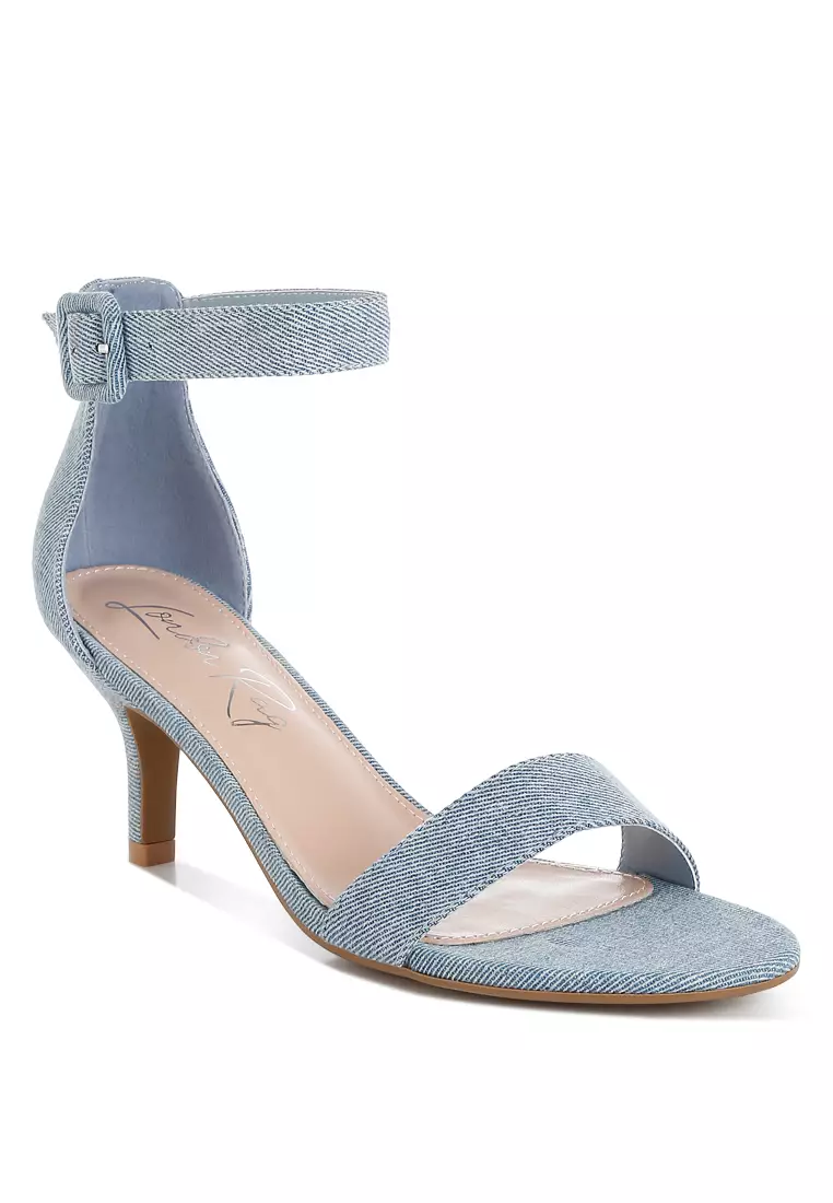 Denim Kitten Heel Sandals