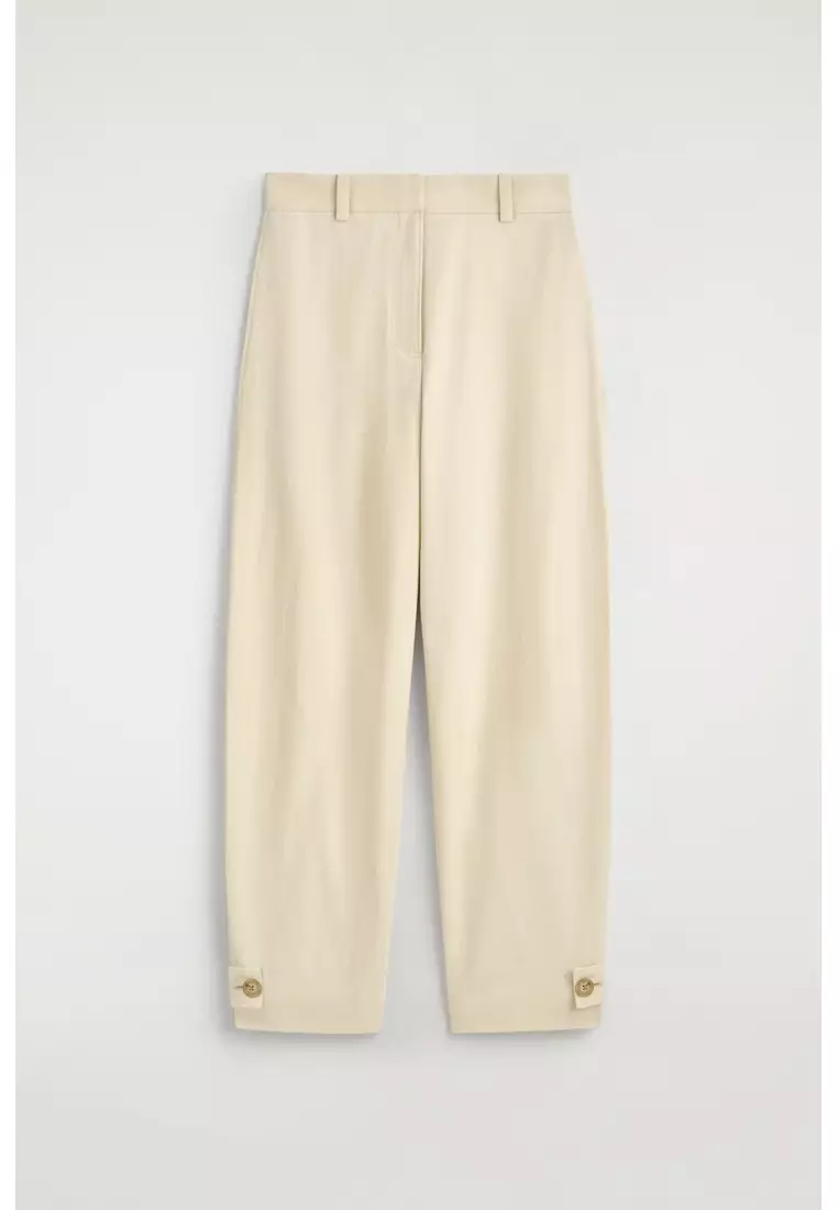 BARREL-LEG COTTON UTILITY TROUSERS