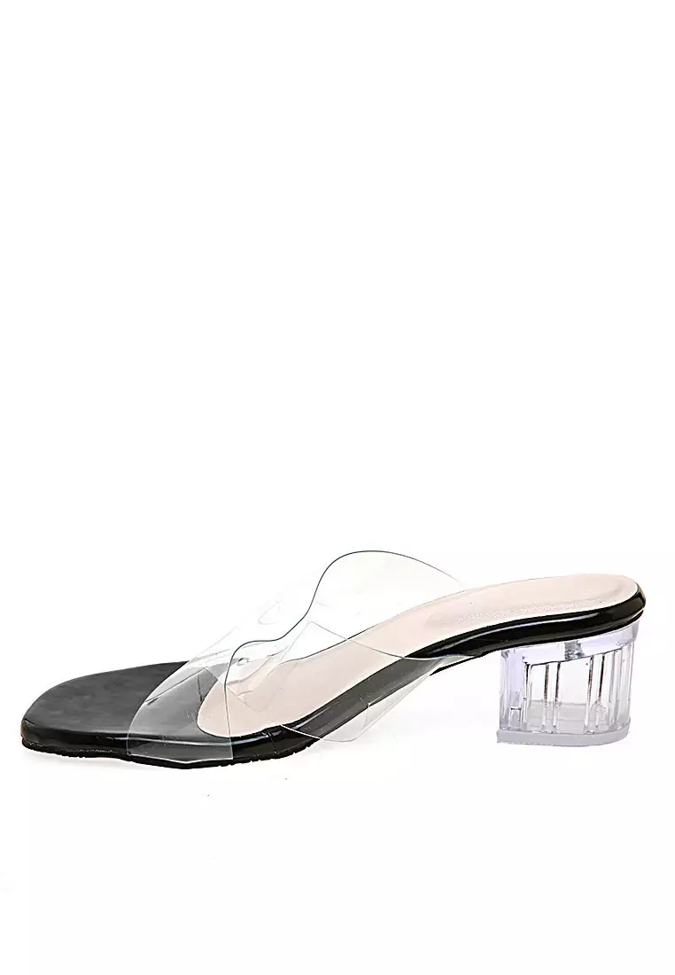 Azella Heels Transparent Design Casual Sandal Wanita - Hitam