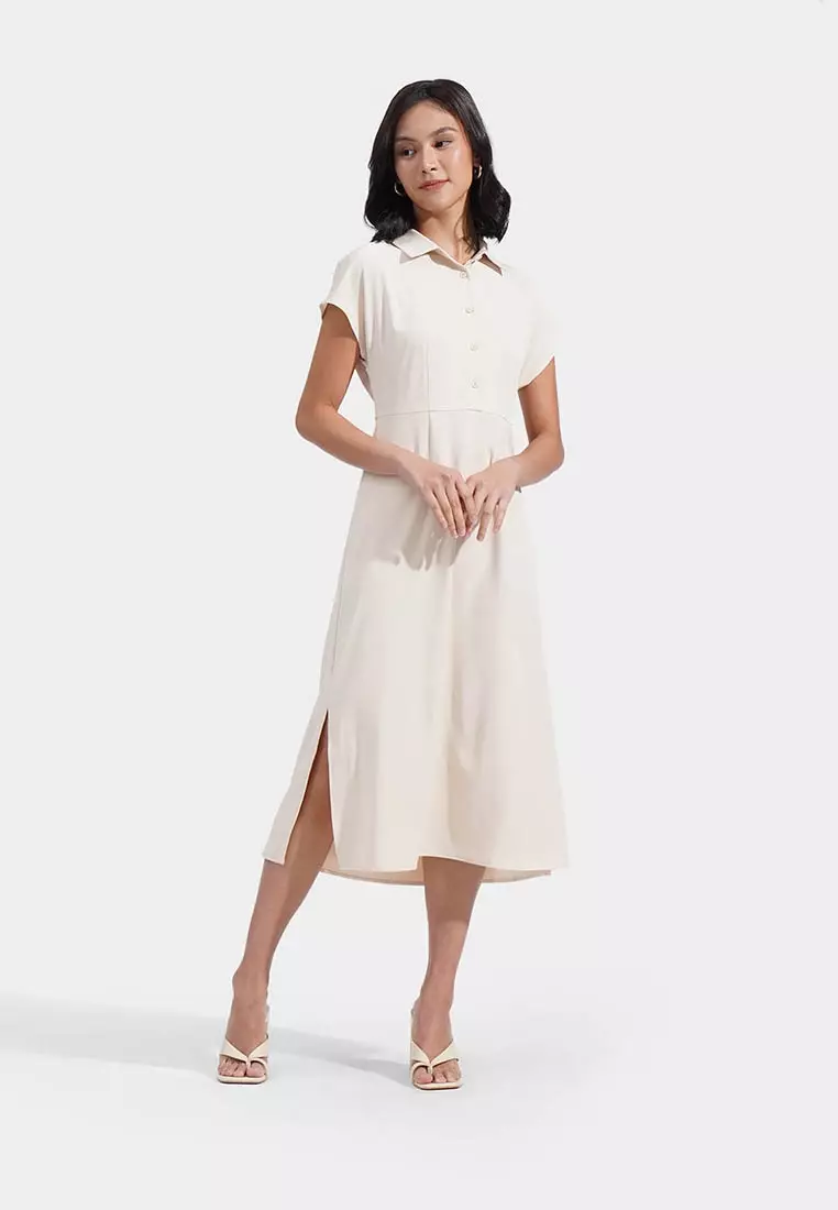 Extended Sleeved Button Down Midi Dress