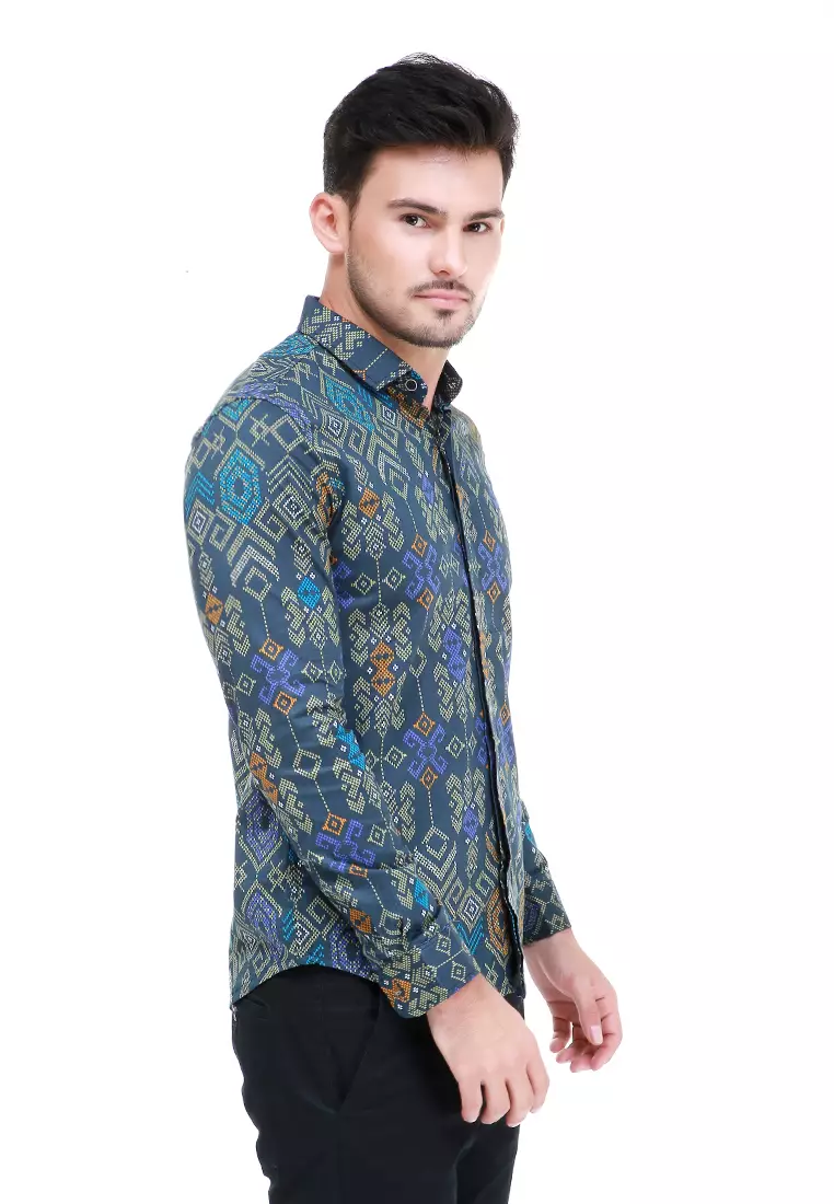 Dwan Kemeja Batik Pria Tribe Atasan Formal Longsleeve Shirt Material Cotton ORIGINAL - Green