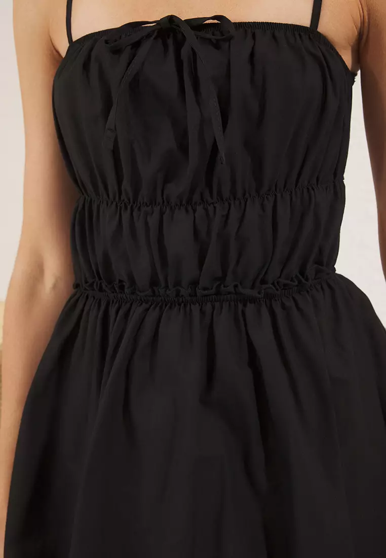 Black Woven Short 100% Cotton Beach Dress Tbess25El00120