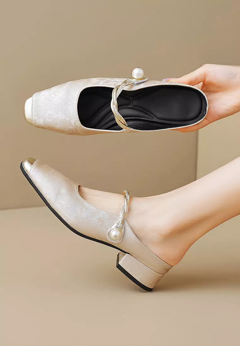 3.5CM Pearl Strap Satin Mules WW958-3