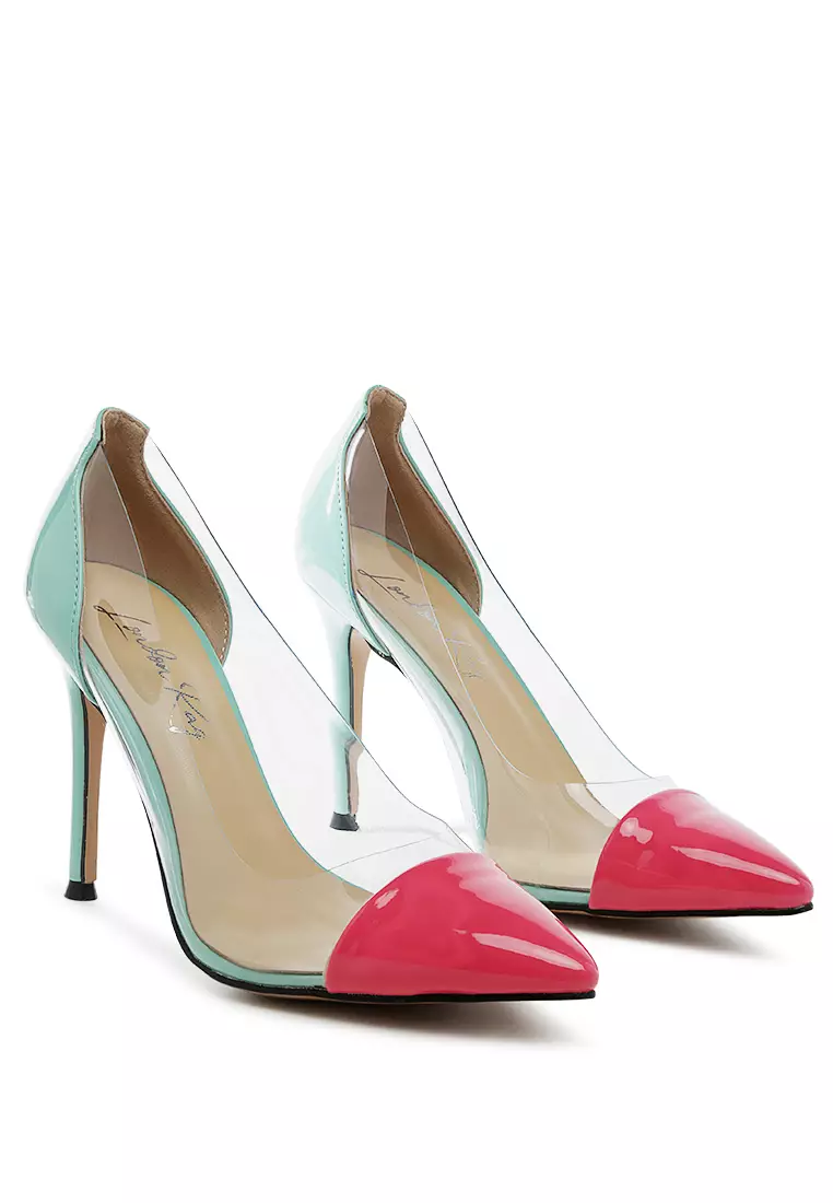 Pink and Green Clear Stiletto Pumps