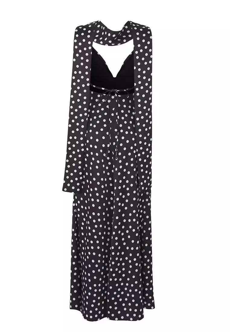 Black And White Shawl Detailed Satin Woven Maxi Evening Night Graduation Dress Tprss25El00312