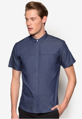 Denim Short Sleeve Shirt with Concealed Placket