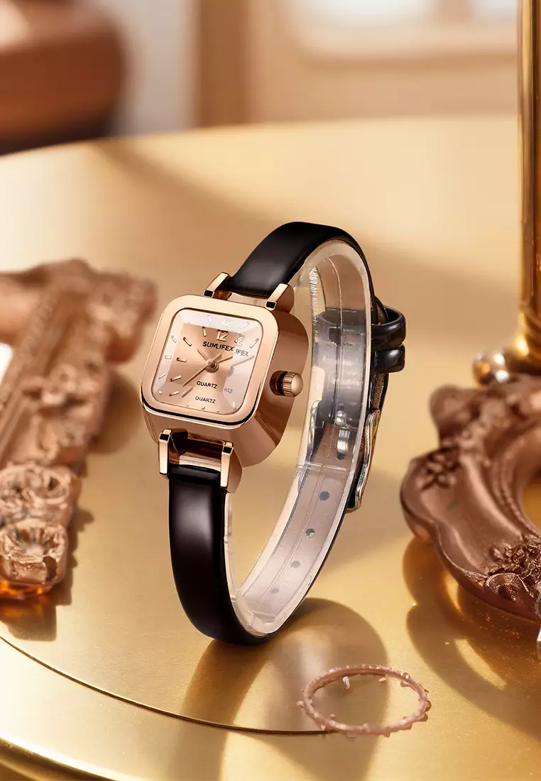 Jam Tangan Wanita 3344 Korea Antik Persegi Mini Tali Kulit Jam Tangan Cewek Original Brown