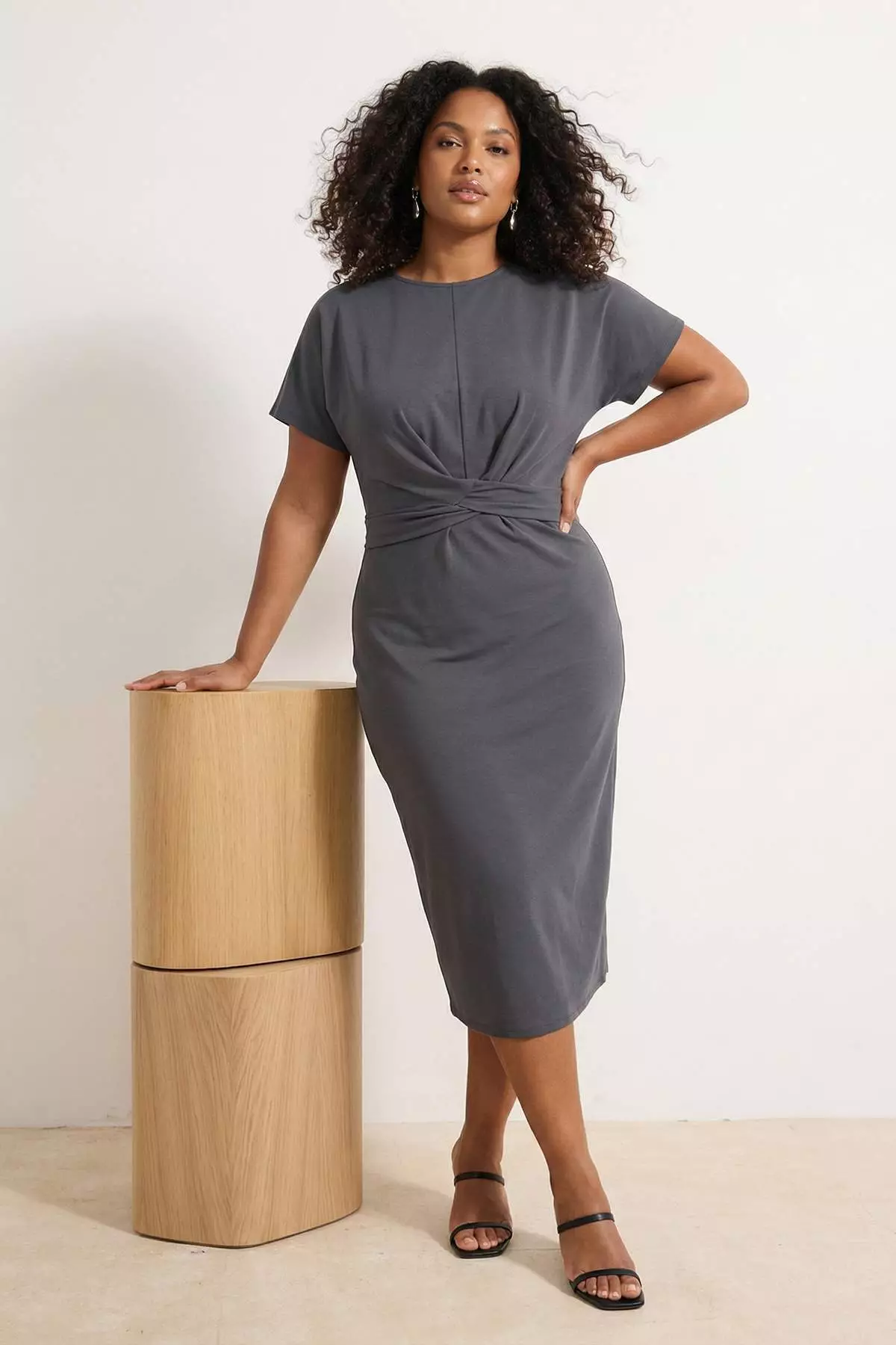 straight cut dress for plus size Ever-Pretty Plus Size V-Neck Ruffle Midi Cocktail Dress with Flutter Sleeves