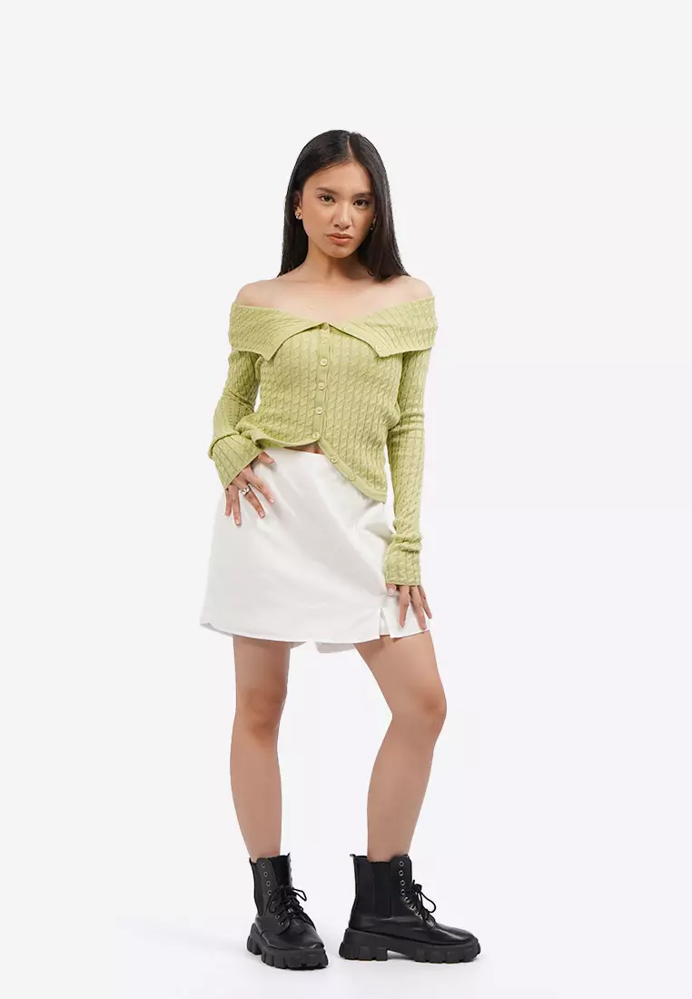 Off Shoulder Long Sleeve Knit Top