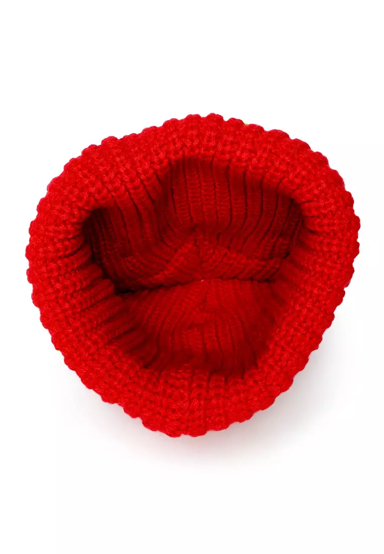 Beanie Telinga Hewan Kancing Warna Merah