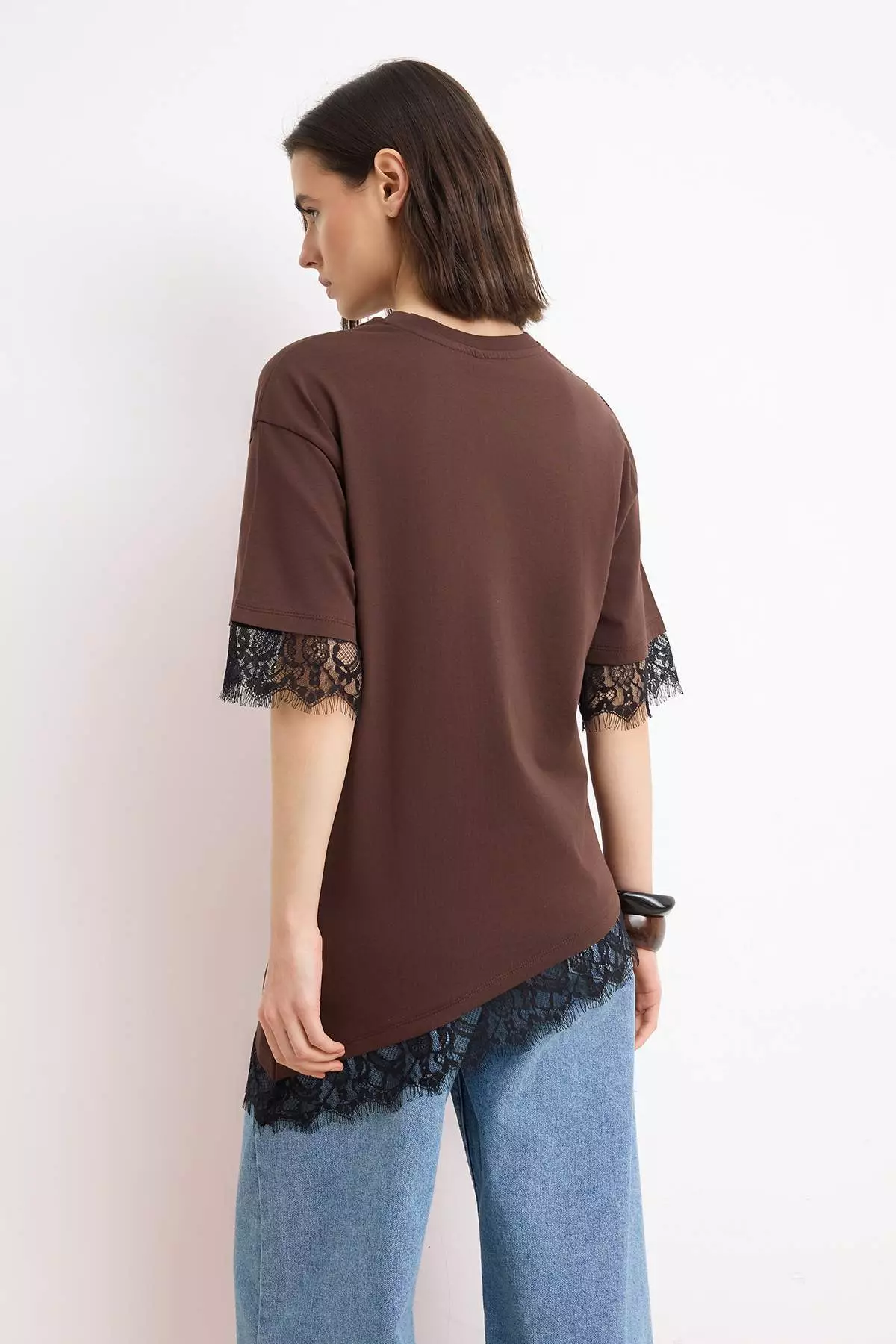 Brown Regular/Normal Fit Lace Pack Low Sleeve Short Sleeve Soft Touch Knitted T-Shirt Twoss26Ts196