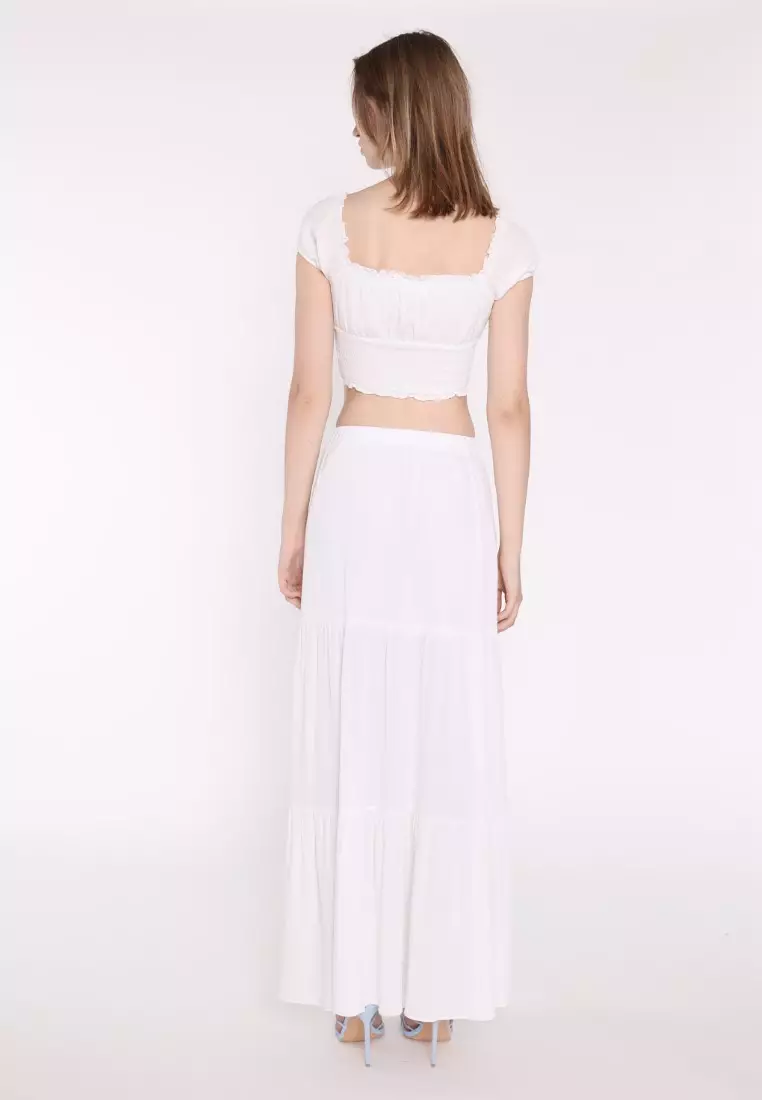 White Tiered Maxi-Skirt