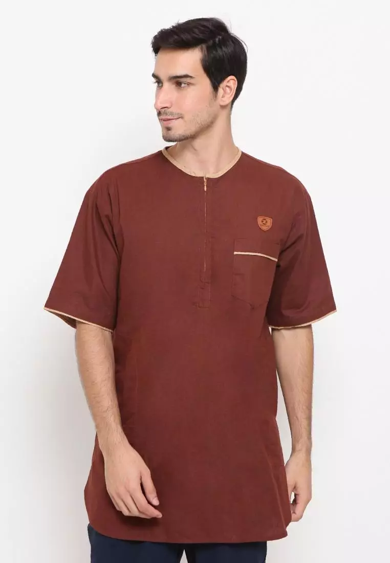 Zayidan Baju Koko Gamis Muslim Pria Umar - Coklat