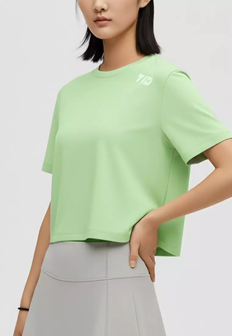 LSE19 Kaos Padel Top Crop T Shirt Olahraga Dryfit Wanita sage green