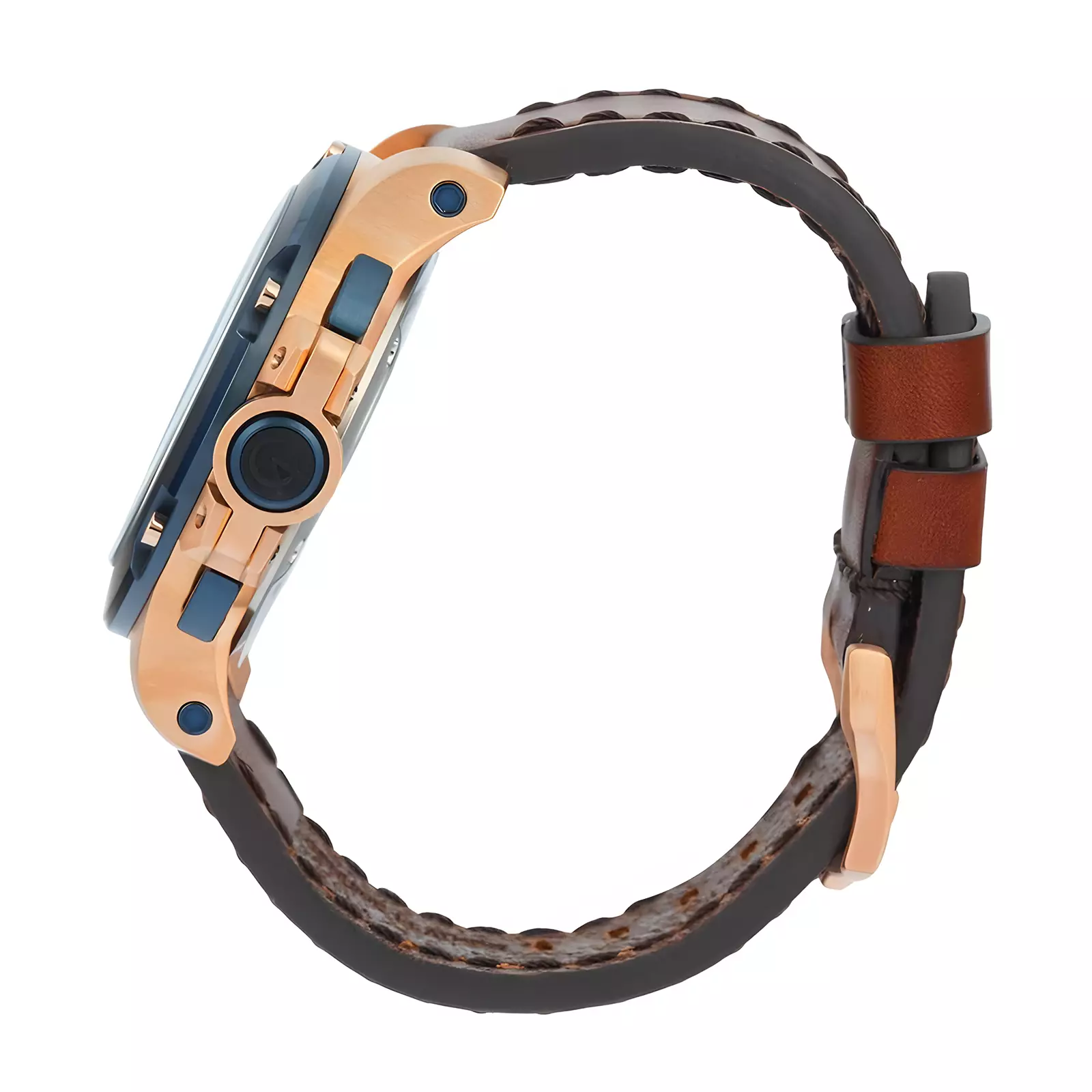 Jam Tangan Chronograph Pria - Rose Gold Blue - Leather Strap - 6295 MCLURBU