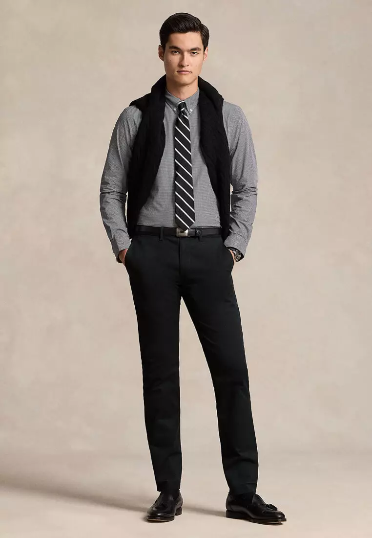 Slim Fit Checked Stretch Poplin Long Sleeve Shirt