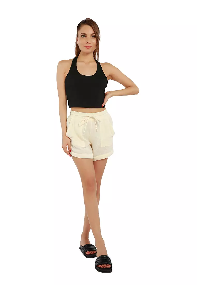 Beige Cool Summer Drawstring Shorts