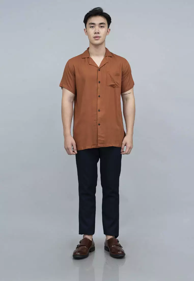 Kemeja Bowling Shirt Pria Lengan Pendek Terracotta Houseofcuff