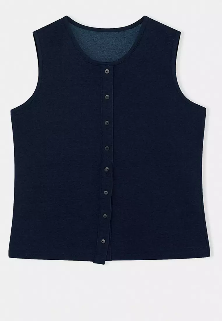 Blue Denim Look Knitted Plus Size Blouse Tbbss26Af00119