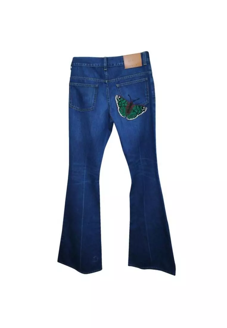 Buy GUCCI Pre Loved GUCCI Flare Dark Blue Jeans with Embroidery