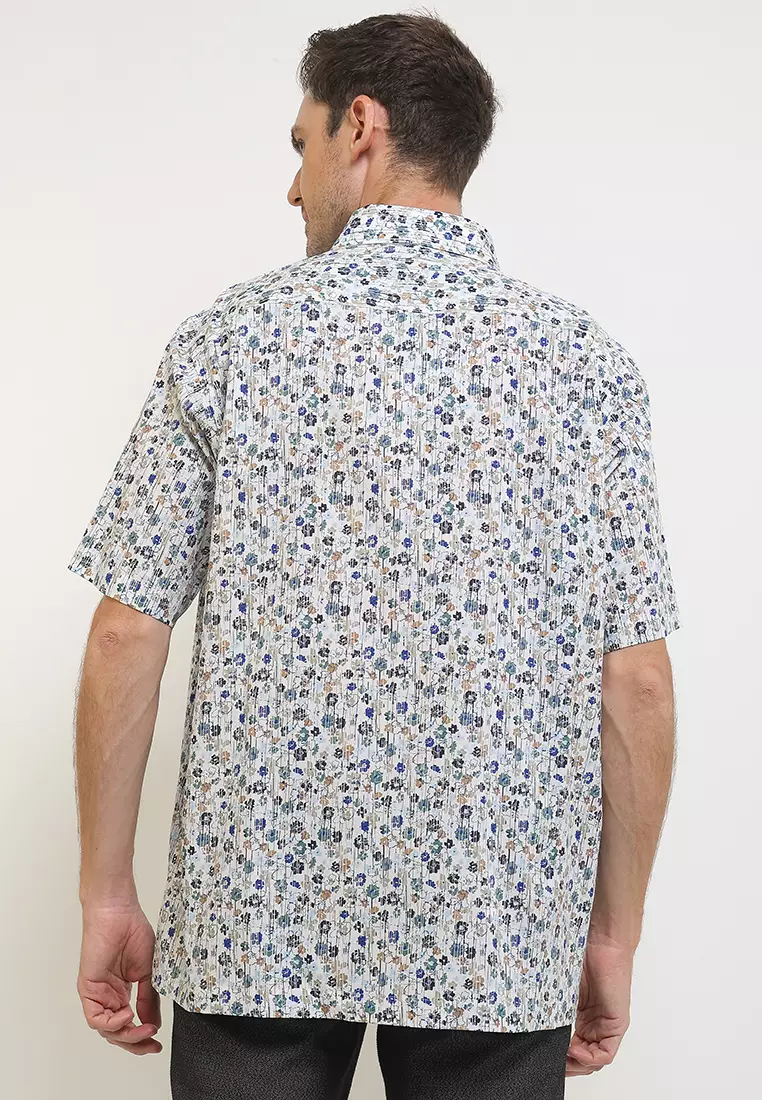 Kemeja Lengan Pendek Pierre Cardin Printed Russel Luc - White Regular Casual