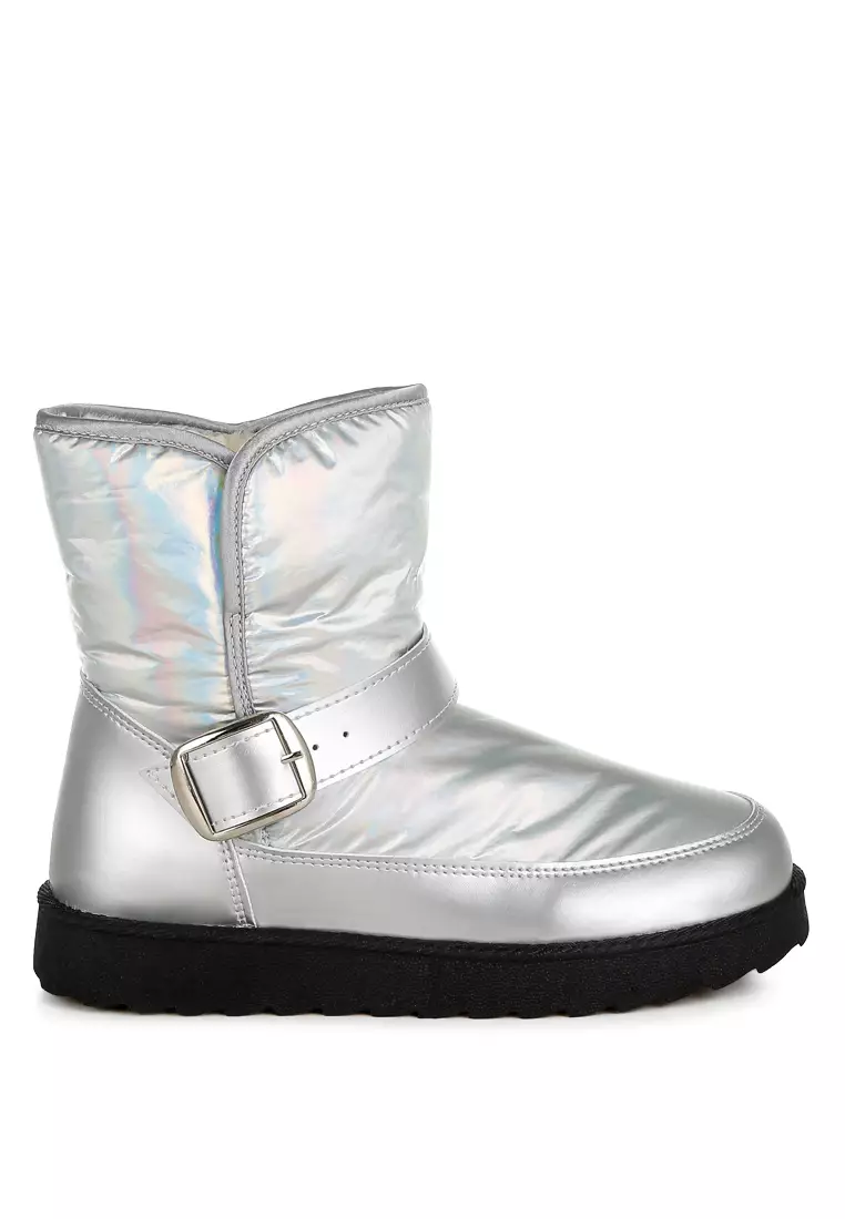 Discount on London Rag  shoes - SKU: Buckle Strap Puffy Ankle Boots in Silver