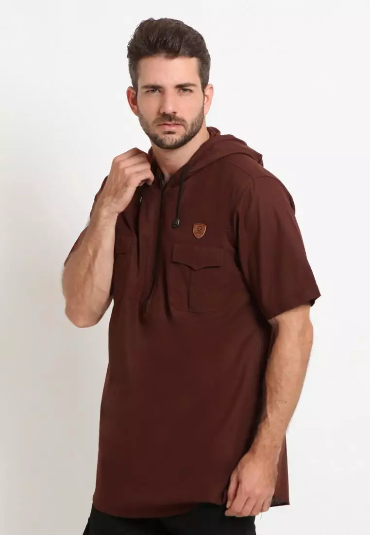 Zayidan Baju Koko Gamis Muslim Pria - Dzaki Hoodie Cokelat