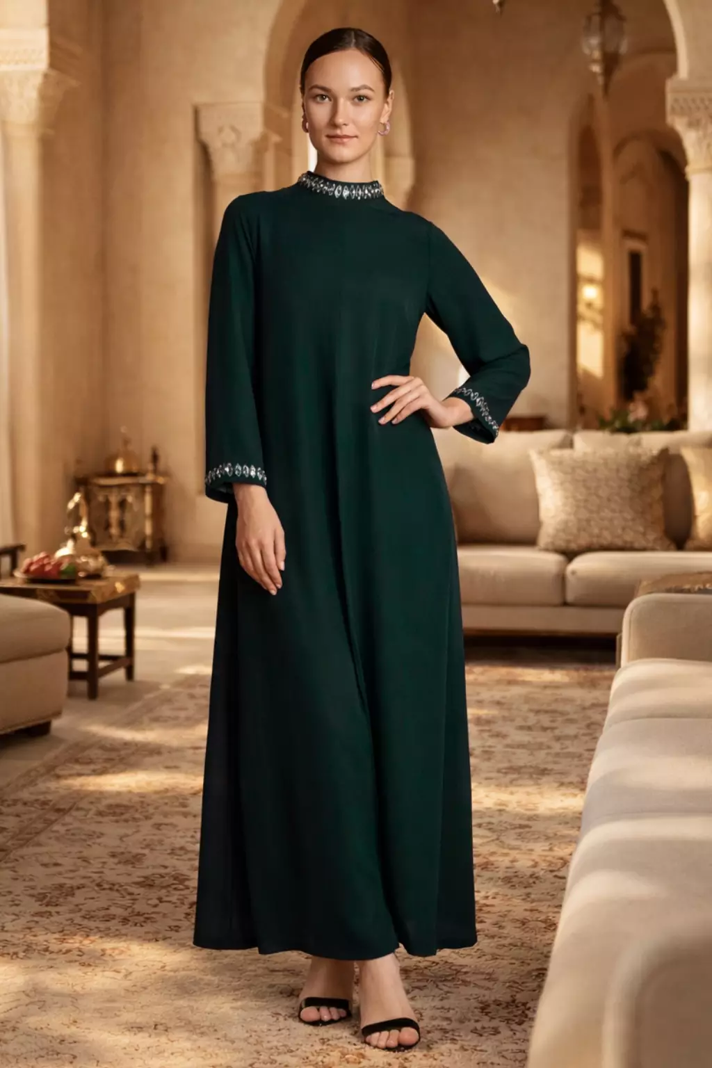 Demure Signature -  Dress Set in Frusan Silk Forest Green top and bottom- SET