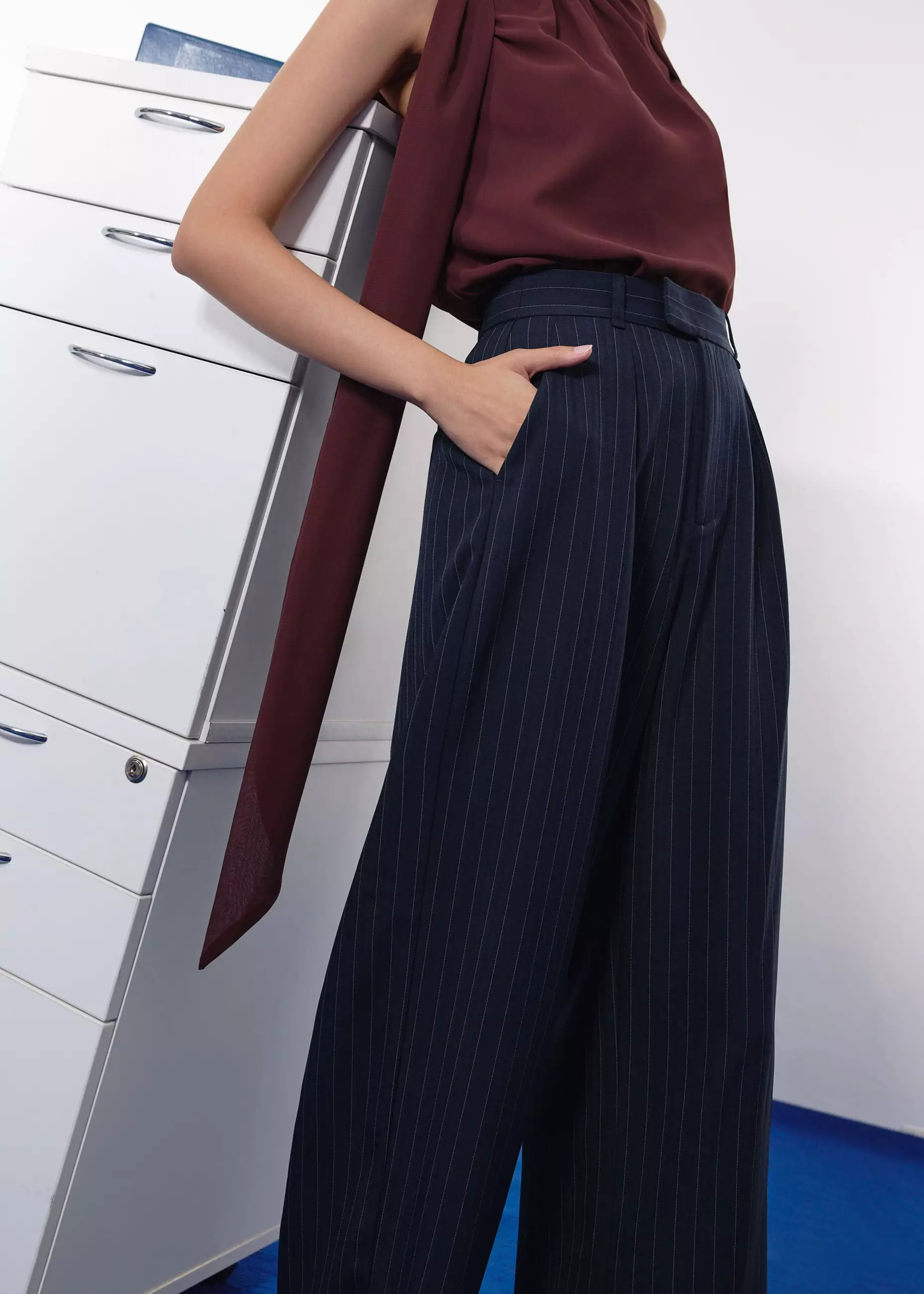 Celana Panjang Wanita - Leggy™ Andy Tailored Pinstripe Super High Waist Straight Leg Pants