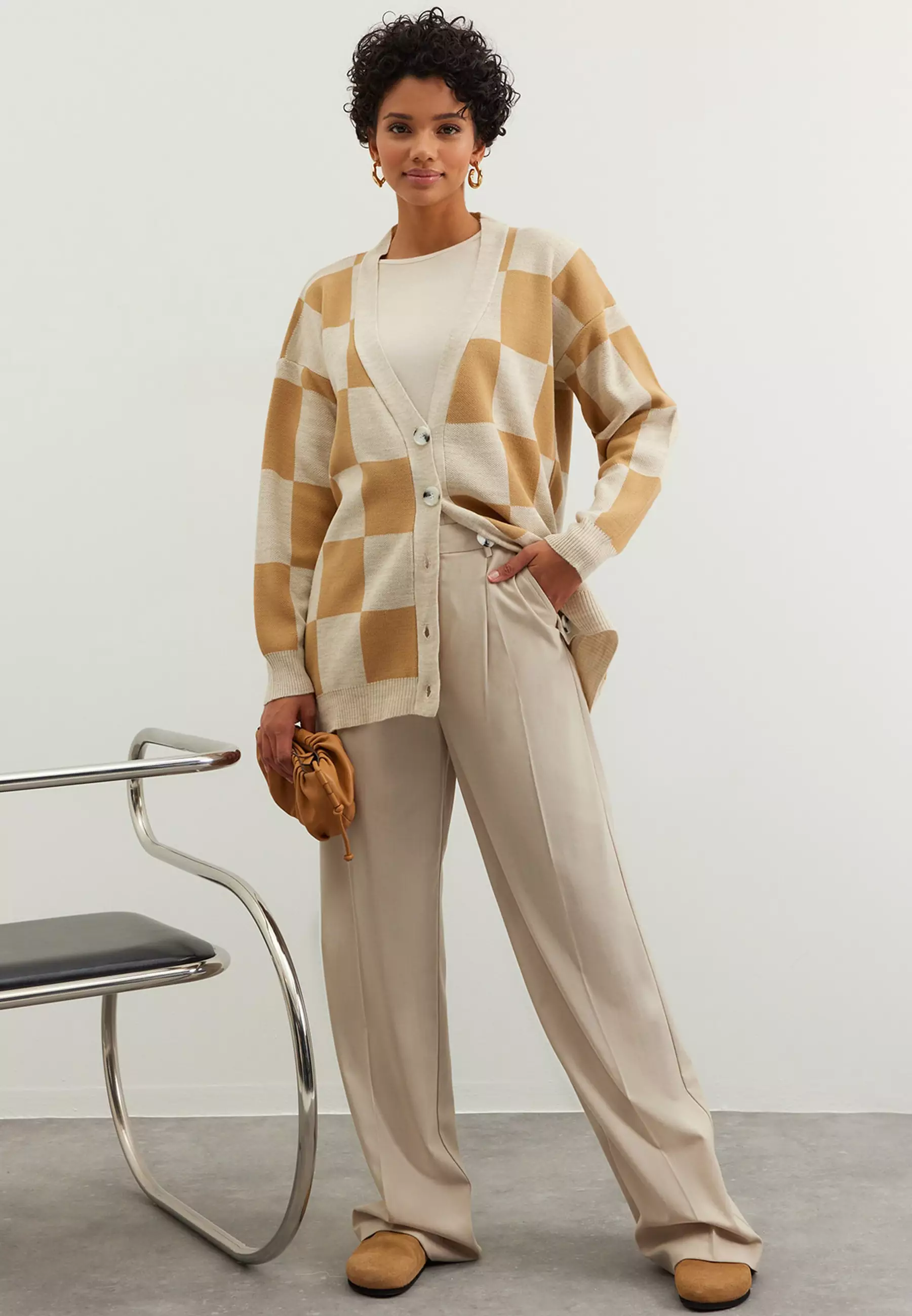 Check Pattern Knit Cardigan