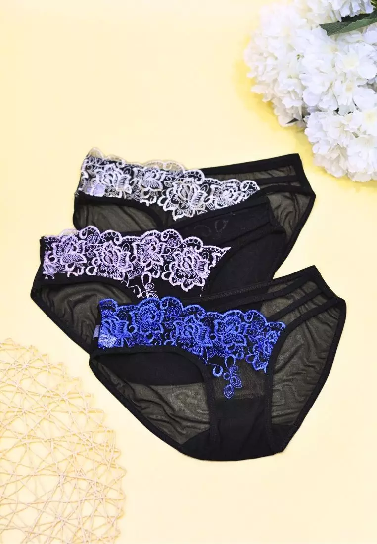 3 Pack Daphne Brief Sexy Lace Panties Bundle E