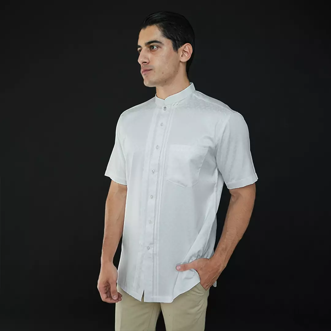 Casella Baju Koko Pria Lengan Pendek Pleats Ilyas | Baju Koko Putih Lengan Pendek 4101 White