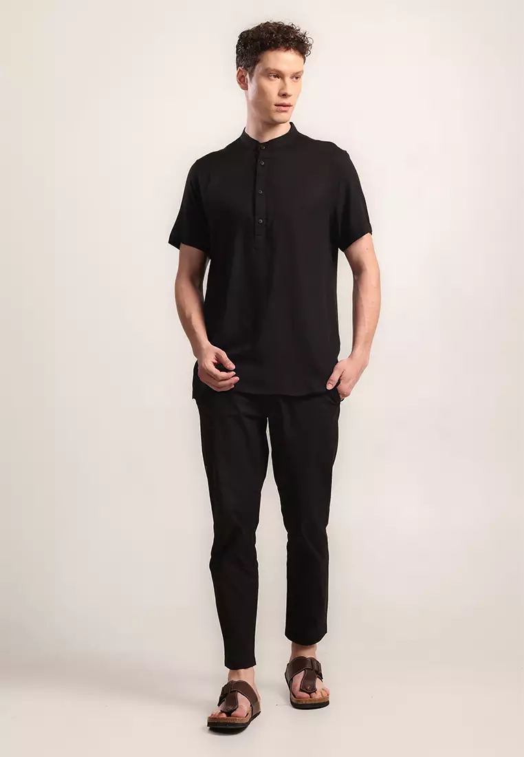 MOC Kemeja Koko Lengan Pendek Pria Javier - Black
