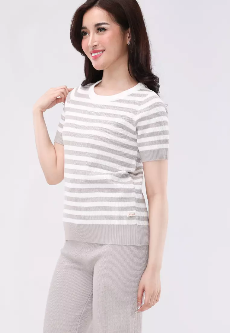 Knitted Short Sleeves Blouse/Pants