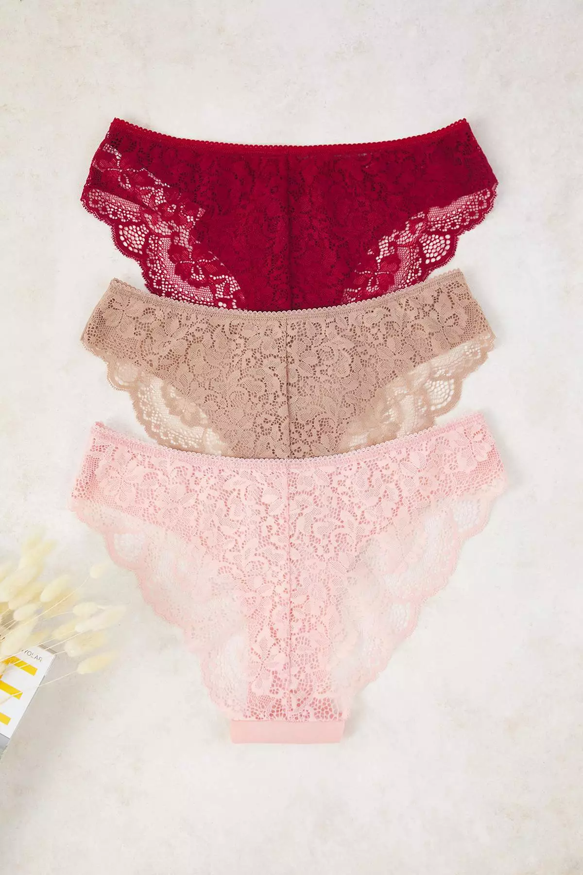 Purple-Multicolored 3-Pack Micro Lace And Ribbon/Bow Detailed Knitted Brazilian Panties