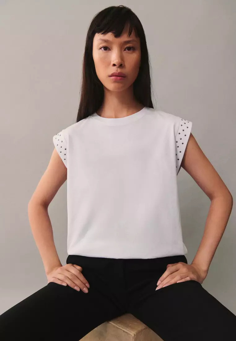 Sleeveless cotton tee shirts on sale