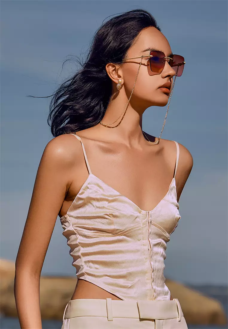 Passang Unisex Fashion Square Frame Sunglasses Rimless Frame - Brown