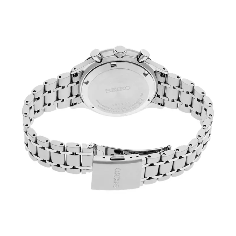 Jam Tangan Pria Seiko Chronograph SSB481P1 Men Discover More Reverse Panda Green Dial Stainless Steel Strap