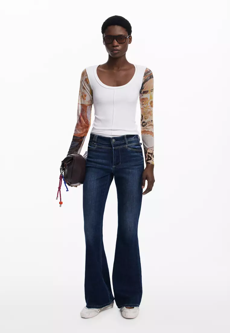 Chiffon sleeve T-shirt