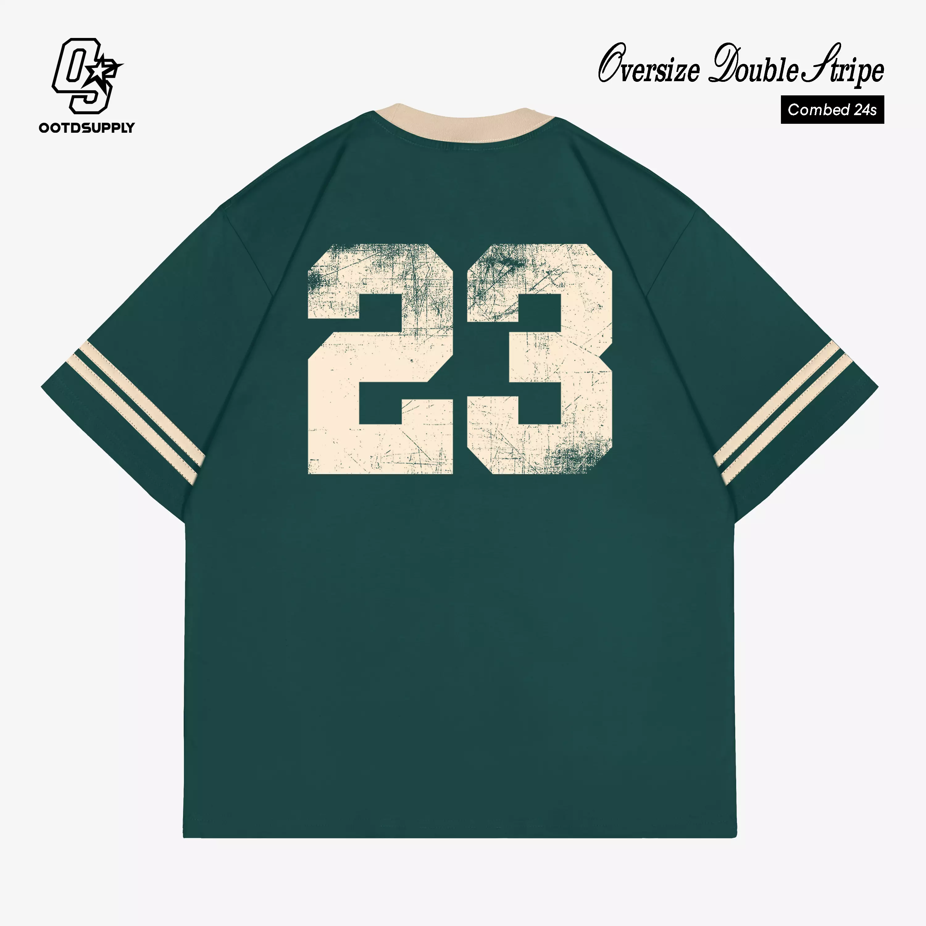 OOTDSUPPLY Oversize Double Stripe Iconic 23 Army & Black l Oversize T-Shirt l Kaos Lengan Pendek I Kaos Stripe | Unisex | OVZDSTRIP001