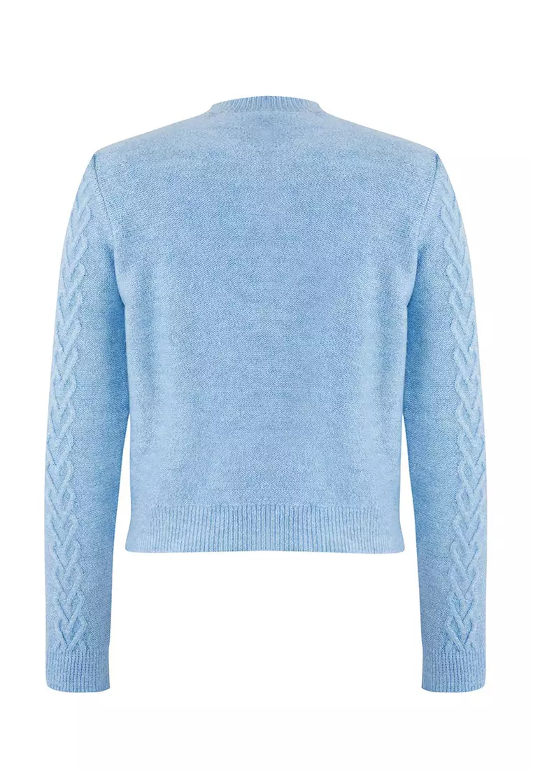 Light Blue Hair Knit Button Detailed Soft Textured Knitwear Cardigan Twoaw26Hi00040