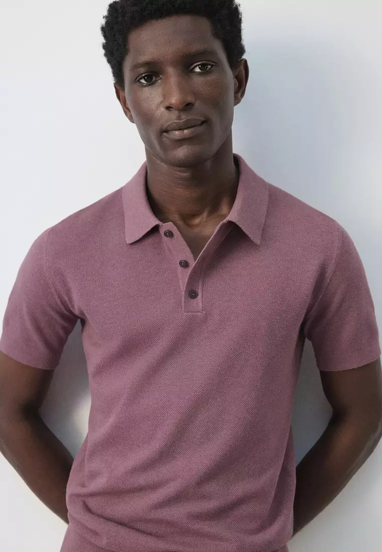 Fine Knit Polo Shirt With Microstructure