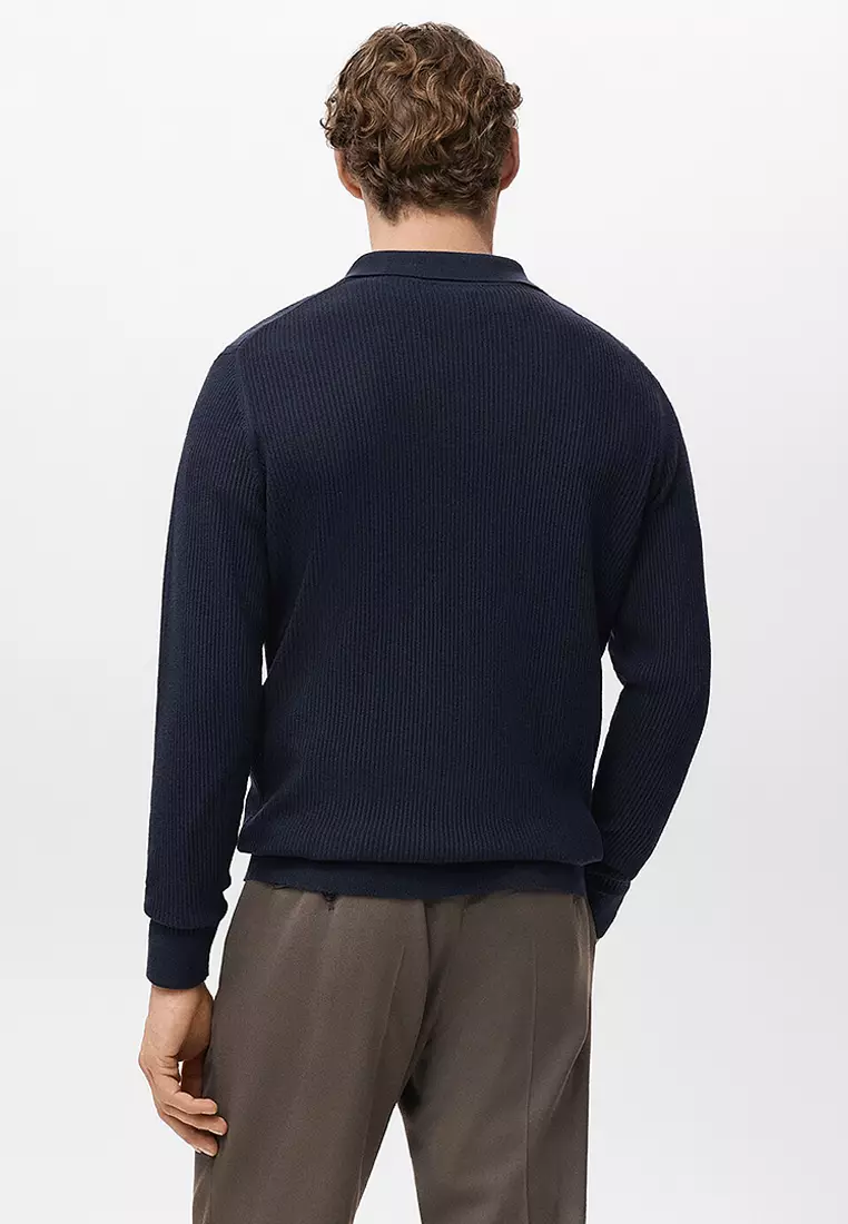 Cotton-Blend Ribbed Polo Sweater